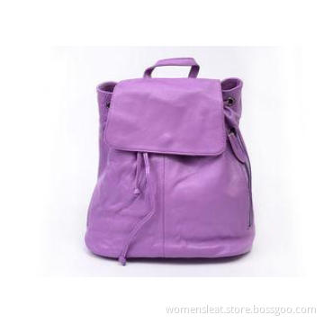 Purple Fashion Leather Backpack , Zipper Pocket on The Back